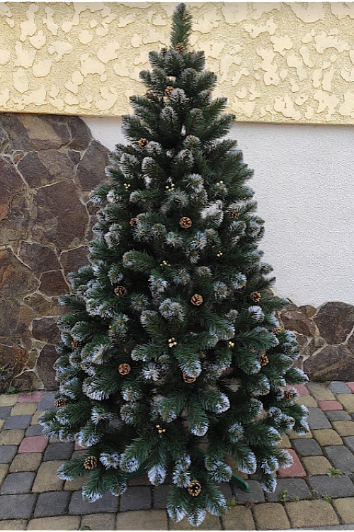 Albero di Natale Carmen con pigne oro e perle 130 cm