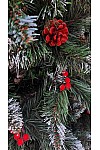 Snow-covered Christmas tree with a crimson cone and viburnum 180 cm