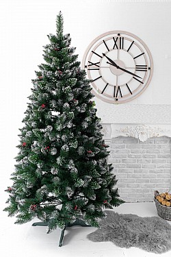 Artificial Christmas tree covered with frost Crystal with cones and viburnum 200 cm